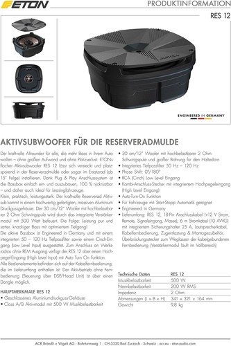 ETON RES12 Aktivsubwoofer für das Reserverad Reserveradmulde 30 cm Woofer 12" - Bild 9 von 11