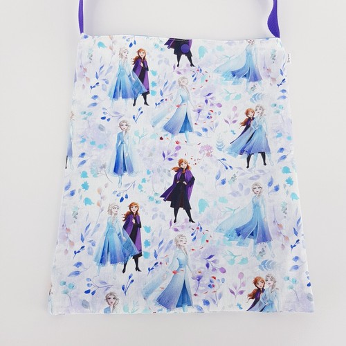 Frozen Print Kids Library Bag Purple Blue Handmade Tote Bag Satchel Library Clip - Bild 2 von 9