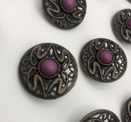 Vtg Ornate Art Deco Faux Purple Rhinestone Shank Buttons 23mm Lot of 4 88-2-11 - Picture 3 of 8