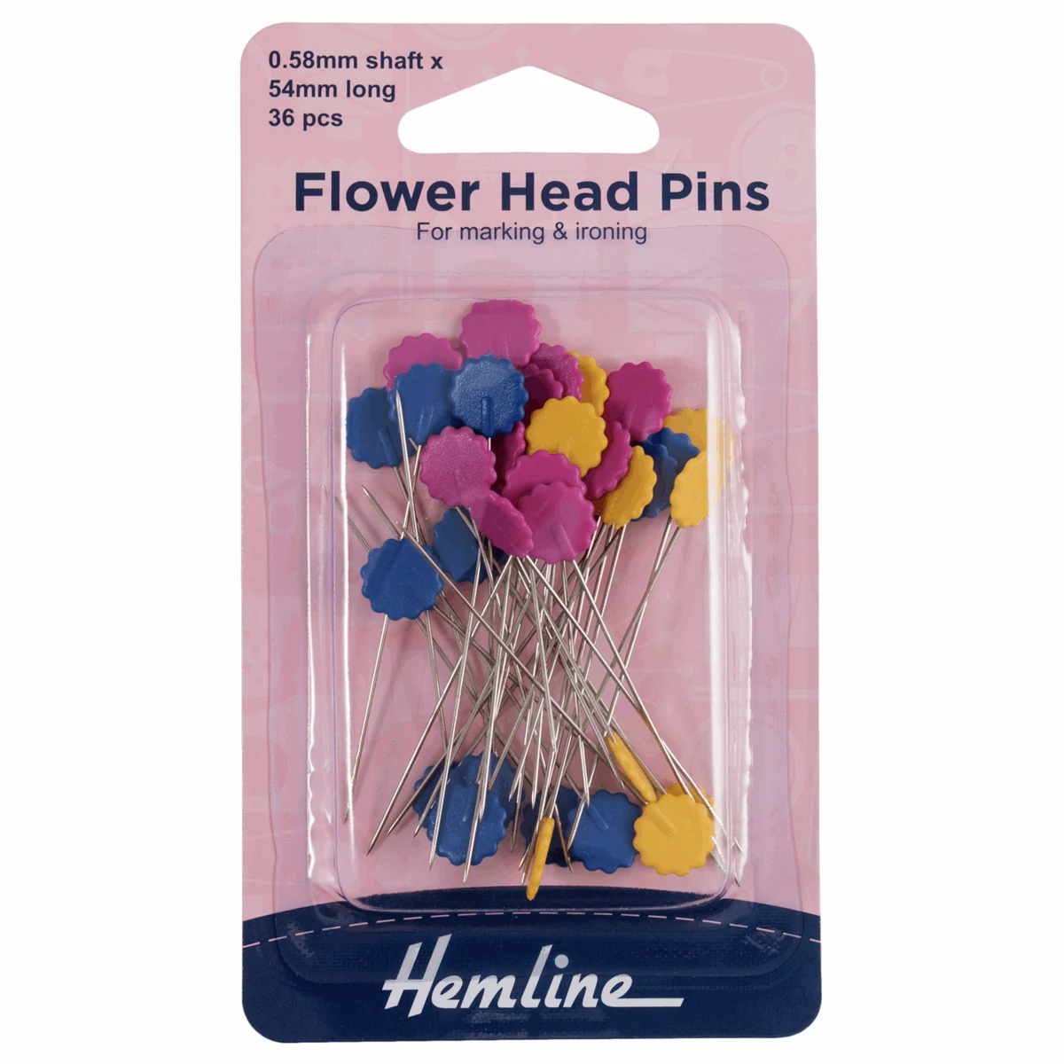 Hemline Flower/Flat Head Pins: Nickel 54mm - 36pc Hemline Flower/Flat Head Pins: Nickel 54mm - 36pc