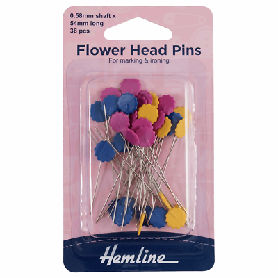 Hemline Flower/Flat Head Pins: Nickel 54mm - 36pc Hemline Flower/Flat Head Pins: Nickel 54mm - 36pc