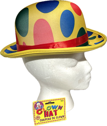 YELLOW CLOWN DERBY HAT Multi Color Polka Dots Adult Costume Bowler Cap Funny - Picture 17 of 21