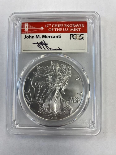 2018-W Burnished Silver Eagle 1 oz Silver .999 PCGS Mercanti Signed First Strike