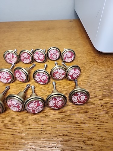 15 Pcs Vintage Style Red / White Lace Brass Glass Drawer Cabinet Knobs - Picture 9 of 14