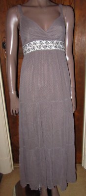 NOA NOA TIERED GREY & LILAC POLKA DOT MAXI DRESS EMBROIDERED WAISTBAND XS