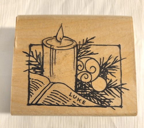 Stampendous Christmas Pine Candle Wood mounted rubber stamp Holiday Ornament
