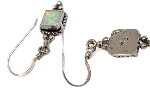 Sterling Silver White Opal Dangle Earrings Southwest Minimalist Dainty 1” - Picture 9 of 14