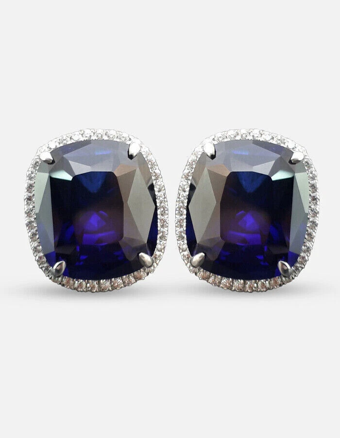 Gemelos para hombre Attractive Look estilo halo azul corte cojín creado en laboratorio Foto 4 de 4