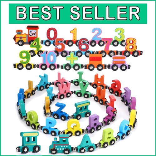 43-Piece Magnetic Wooden Alphabet & Number Train Set for Toddler Learning Fun