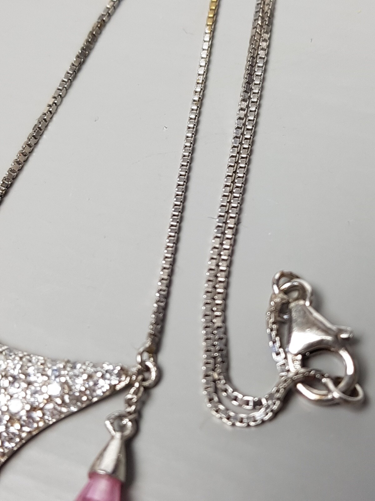 Details zu Herrliche 925 Sterling Silber Kette Collier Lavaliere rosa Quarze Pampeln /A209 HEISSE Angebote