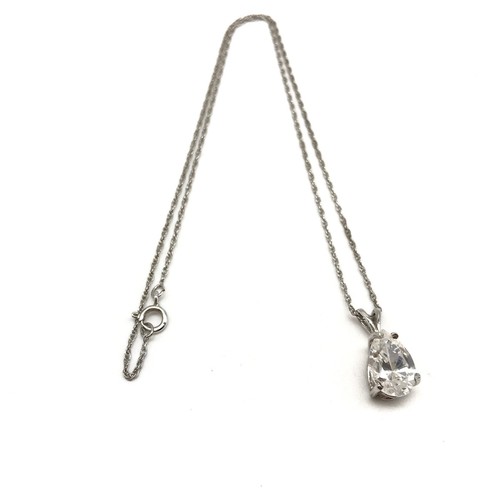 925 Sterling Silver Clear Sparkly Teardrop CZ Pendant Chain Necklace 16" - Picture 2 of 6