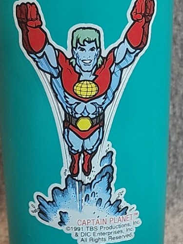 1 Vintage Captain Planet Tupperware Cup Tumbler Teal Blue 12 oz 1991 USA - Picture 3 of 10