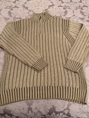 JEFF BANKS 24 7 FUNNEL NECK NATURAL/LIGHT BROWN RIBBED COTTON JUMPER SMALL - Picture 4 of 6