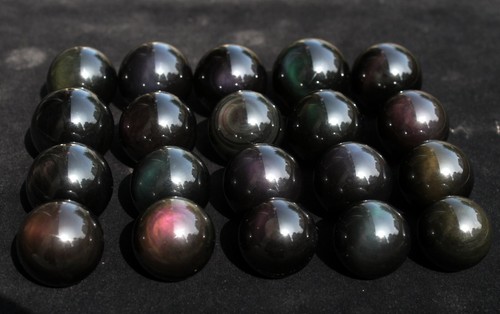 543g 20pcs RAINBOW !! NATURAL CATS EYE OBSIDIAN QUARTZ CRYSTAL SPHERE BALL 1