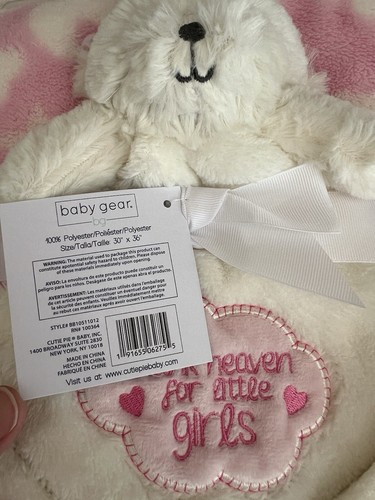 Baby Gear Teddy Bear Blanket Set Thank Heaven for Little Girls Lovey Pink Bow - Picture 7 of 7
