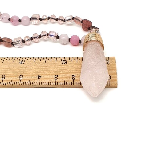 Necklace Raw Rose Quartz Hexagon Pendant Long Beaded Pink Crystal Gemstone Boho - Picture 17 of 23