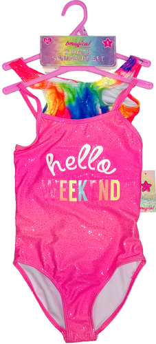 bmagical Girls One Piece Printed Swimsuits 2-Pack Rainbow & Pink Glitter Size 6 - Picture 2 of 3