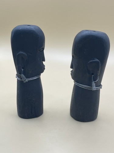 Mid Century Modern Carved Tribal Wood Salt &Pepper Shakers/ Black kitchen decor - Picture 3 of 7