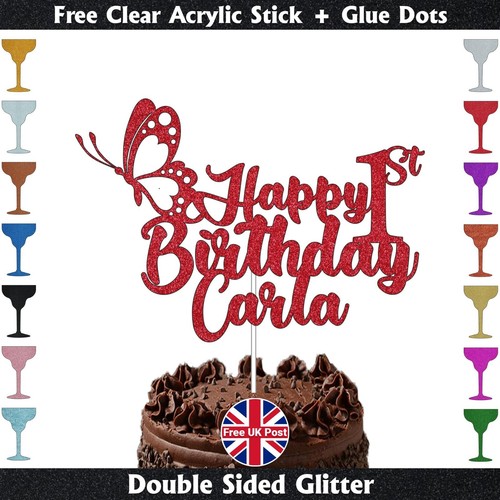 Personalised Butterfly Glitter Cake Topper Any Name Birthday Party Decor UK - Picture 14 of 21