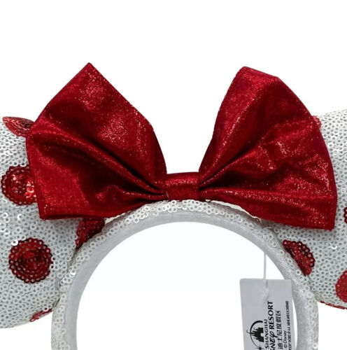 Mickey Mouse inspiriert weiße Pailletten rot gepunktet Stirnband Ohren - Bild 4 von 5