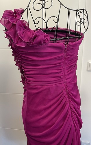 Party Kleid Cocktailkleid Festlich Abendkleid Pink S Oneshoulder Rüschen #JUL - Bild 4 von 5