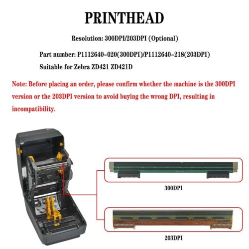 P1112640-218 NEW Printhead for Zebra ZD421 ZD421D Thermal Printer 300/203dpi - Afbeelding 1 van 8