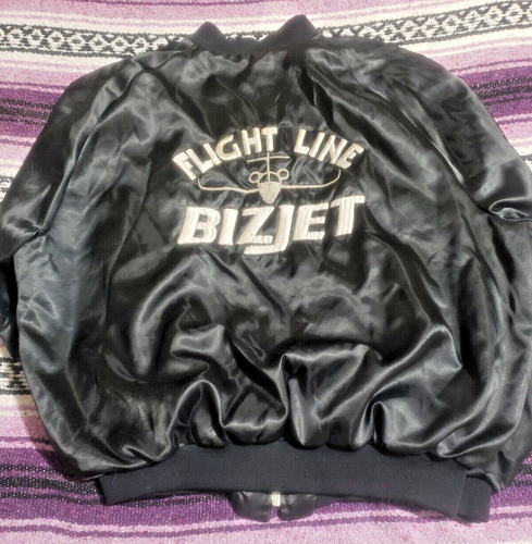 Vintage 80's BizJet International Aristo Jac Black Satin Bomber Jacket Youth XL