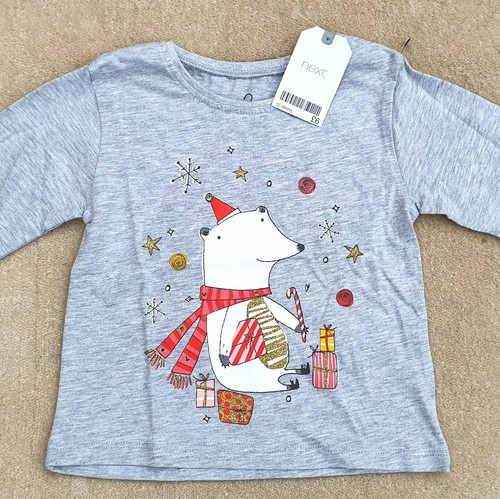 NEXT Niños Niñas Camiseta de Navidad Algodón Gris Marga Oso de las Nieves Regalos MRP £7 - Imagen 3 de 5