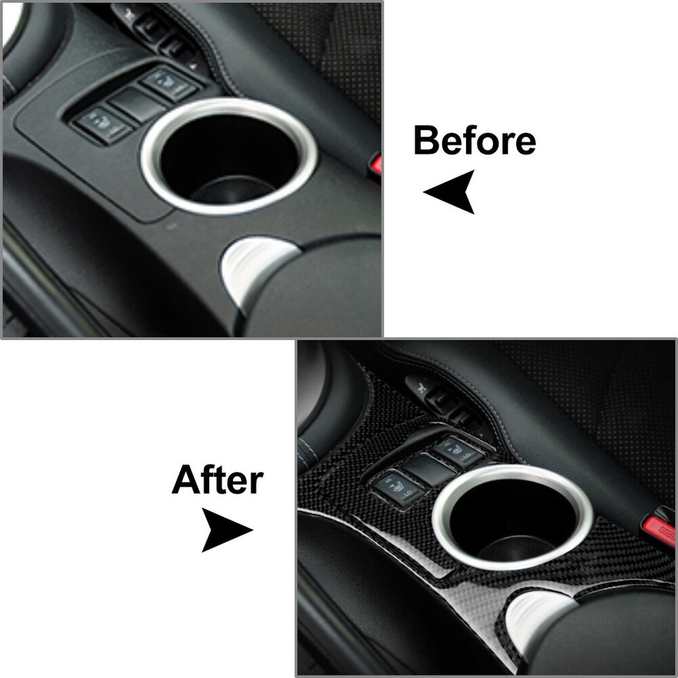 Carbon Fiber Console Cup Holder Panel Trim Cover For Nissan 370Z Z34