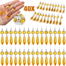 40PCs Chandelier Lamp Clear Crystal Icicle Prisms Bead Hanging Yellow Pendants