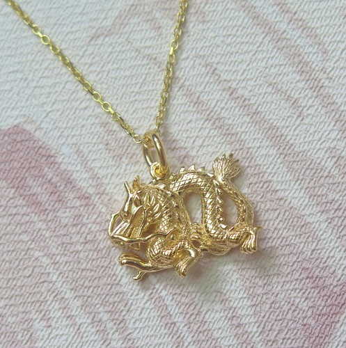 Sterling Silver Gold Plated Chinese Zodiac Year of the Dragon Pendant Necklace - Picture 2 of 2