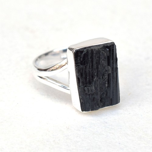 Natural Black Tourmaline Ring 925 Sterling Silver Tourmaline Crystal Ring-TR039 - Picture 3 of 3