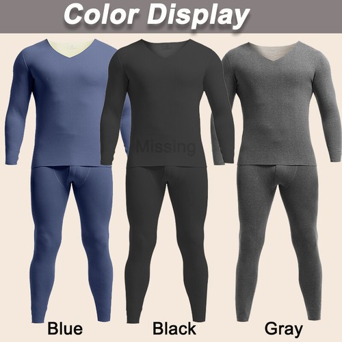 Mens Thermal Underwear Set Fleece Lined Long Johns V-Neck Top Bottom Base Layer - Picture 3 of 32