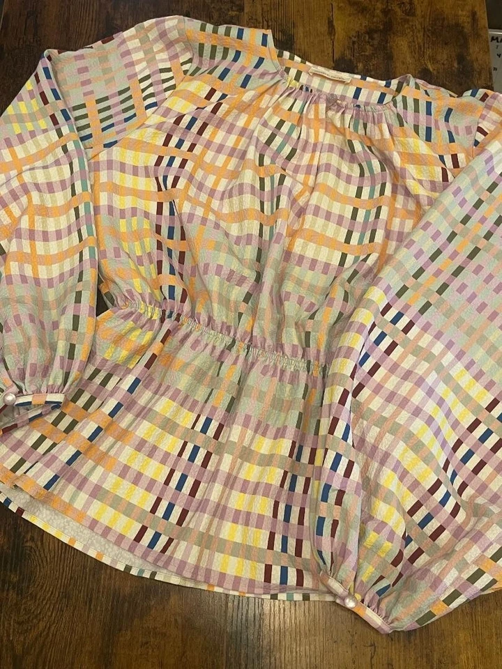 Stine Goya Womens Multicolored balloon sleeve tunic elastic waistline sz Small