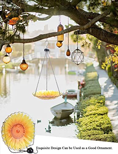 Hanging Bird Bath Outdoor Glass Bird Baths Sunflower Bird Feeder With Water Ripp - Picture 7 of 7