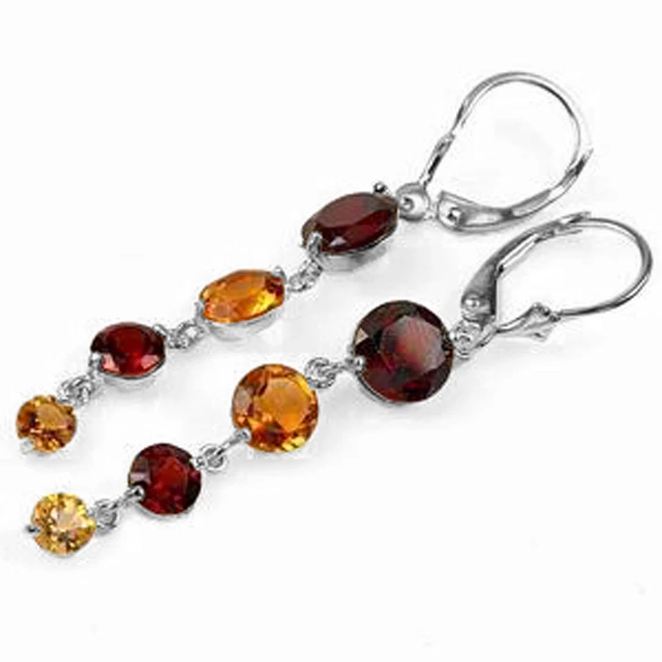 Pendientes de citrino granate viéndote reír de oro blanco macizo de 14 quilates de 7,8 quilates Foto 2 de 4