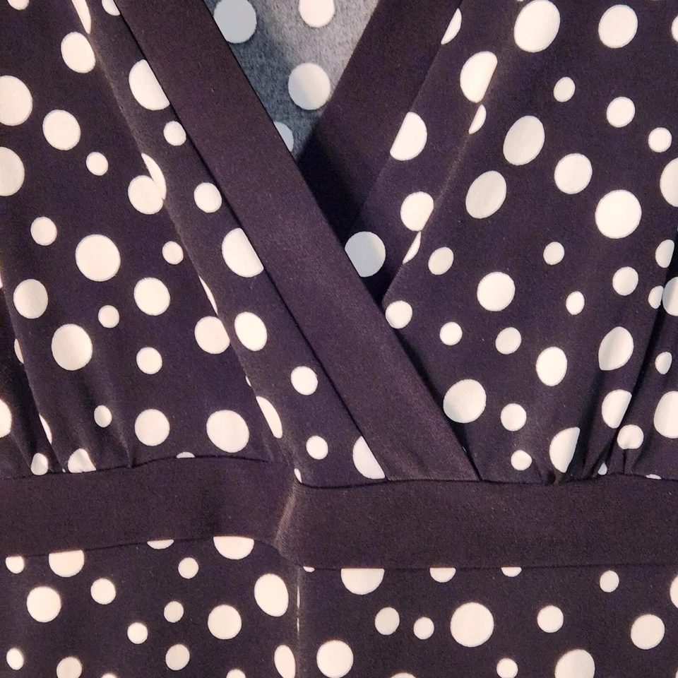 AB Studio Top Womens Size M Polka Dot Black White 3/4 Sleeve Wrap Around Look - Image 2 of 4