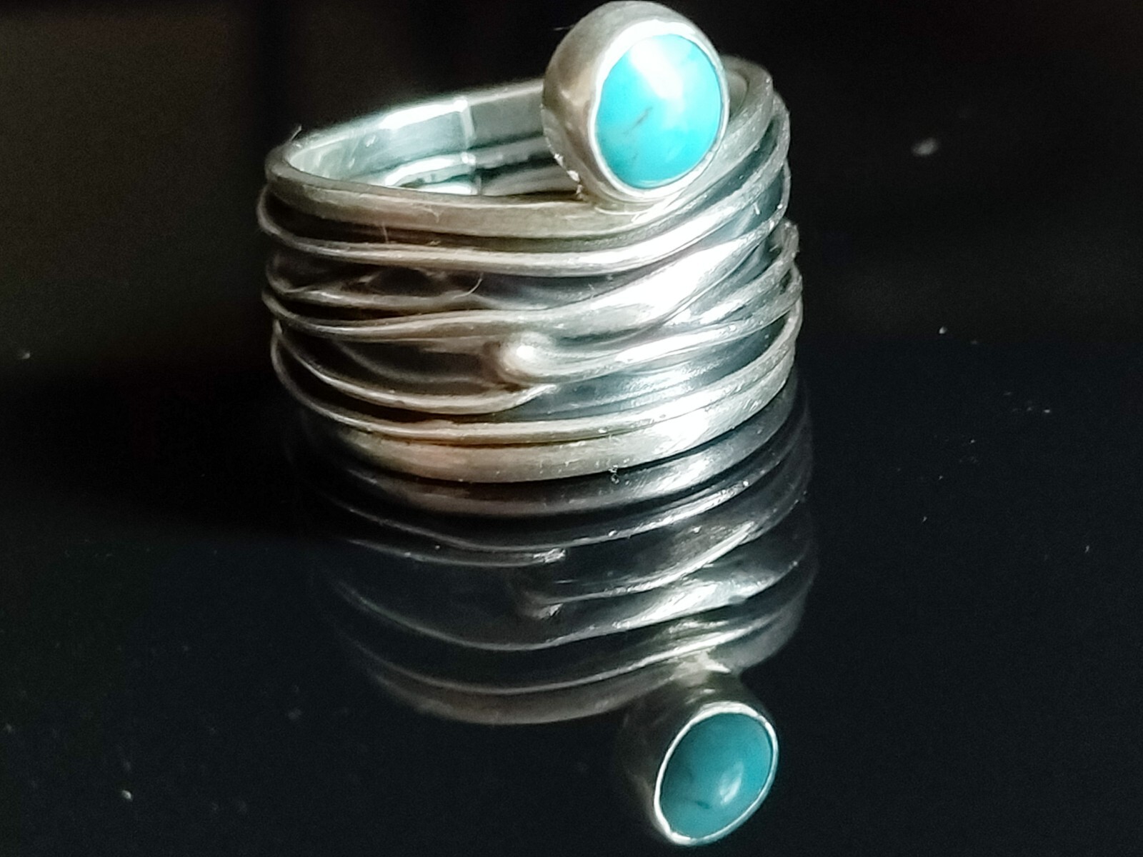 Natural Torquoise Solid Sterling Silver Ring, Mex… - image 6