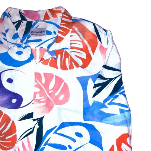 Mens L Hawaiian Camp Shirt Short Sleeve Button Up Tropical Retro Hipster Dad - Picture 4 of 10
