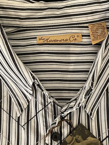 NWT The Havanera Co Long Sleeve White/Black Stripes Button Shirt XL - Picture 9 of 12