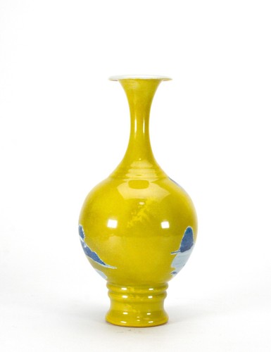 Vaso cinese Qing Qianlong MK Figura blu e bianco giallo macinato - Foto 3 di 7