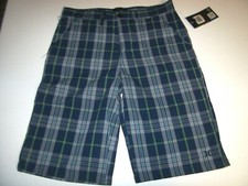 New HURLEY boys youth sz 14 blue plaid khaki chino long walking shorts