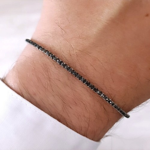 1.38CT Natural Black Diamonds 14K White Gold Tennis Men's Bracelet Size 8"inch - Picture 6 of 12