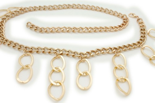 Women Narrow Belt Hip High Waist Gold Metal Chain Waistband Dangle Drop XS S M - Picture 11 of 12