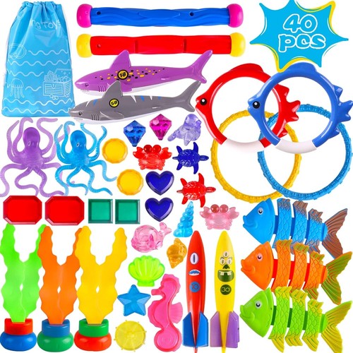 Summer Pool Diving Toys for Kids,20 Pcs Set,Shark Rings, Sea Animals,Storage Bag - Picture 14 of 46