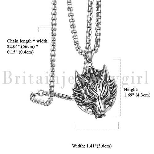 Edelstahl Wikinger Fenrir Wolfskopf Halskette Medaillon Anhänger für Herren Damen - Bild 5 von 7