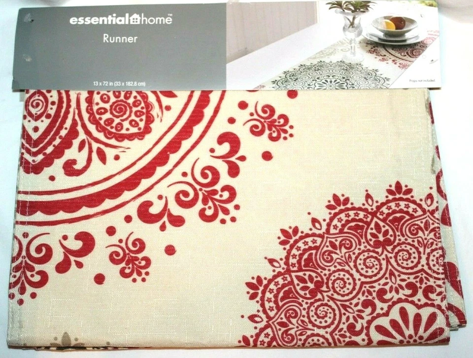 Essential Home Dallion Medallion Table Runner Neutral / Red / Multi 13 x 72" - Image 3 of 4