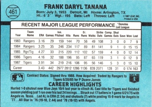 1988 Donruss - Frank Tanana #461 - Picture 2 of 2