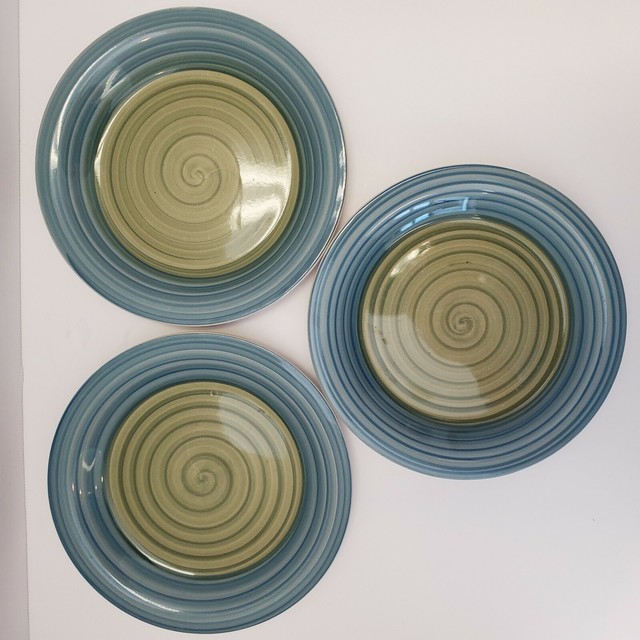 Pier 1 Handpainted Stoneware BlueGreen Swirl 7.5 " Dessert Plates