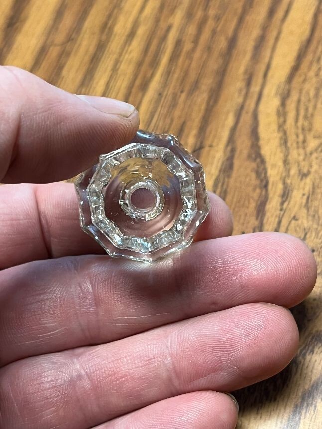 7 Vintage 10 point Clear Glass Pulls Door Drawer Knobs Antique